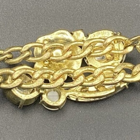 Chicos Gold Tone Chain Bracelet Toggle Clasp Cats Eye Glass Crystal Floral Fall - Picture 5 of 10